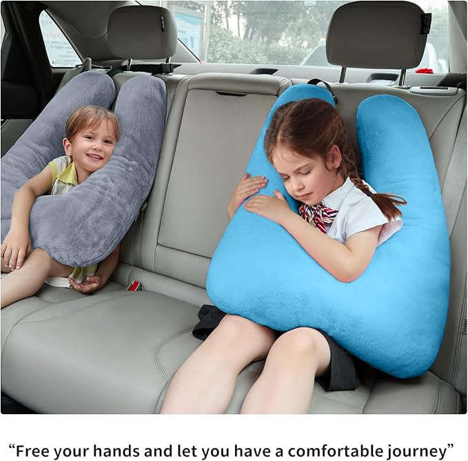 Travel Pillow, Car Pillow for Kids, Car Seat Pillow for Adults, Travel Pillow for Kids with Adjustable Strap, Support Head and Neck on Road Trips, Long Car Ride Essentials, Black