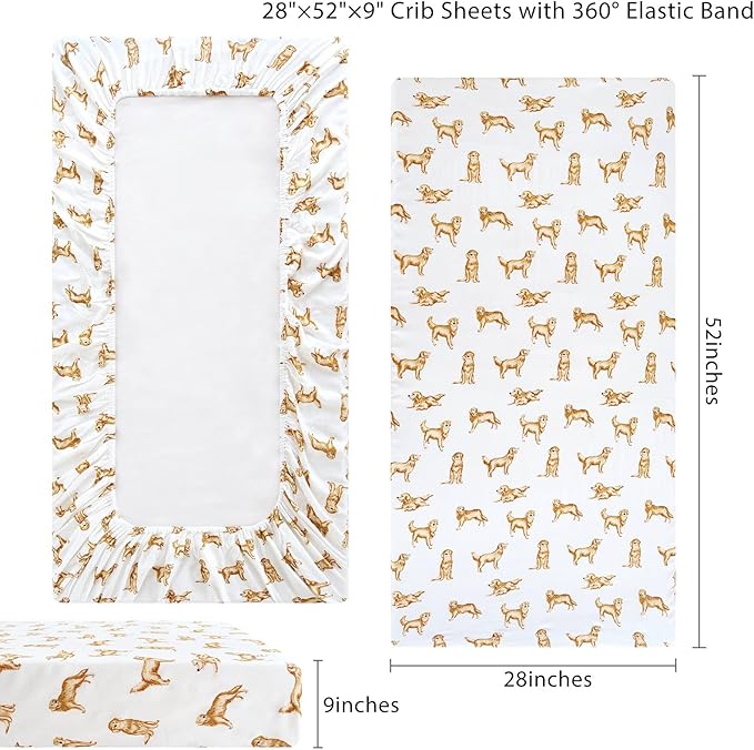 LifeTree Crib Sheets for Baby Unisex - Muslin Fitted Crib Sheets Toddler Bed Sheet, 70% Viscose from Bamboo and 30% Cotton, Fits Standard Crib, Golden Retriever, 28in x 52in