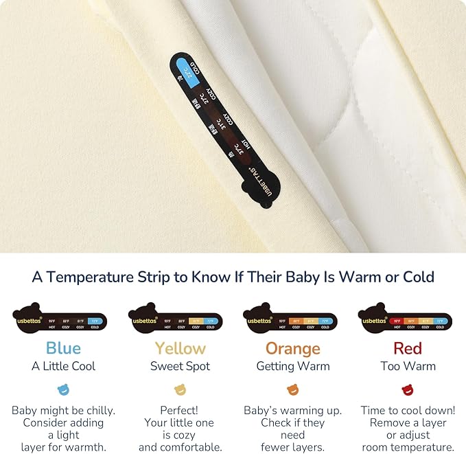 usbettas 1.0 Tog 2.5 Tog Baby Sleep Sack, 100% Cotton Baby Sleeping Bag 3-24M, 2-Way Zipper Baby Wearable Blanket