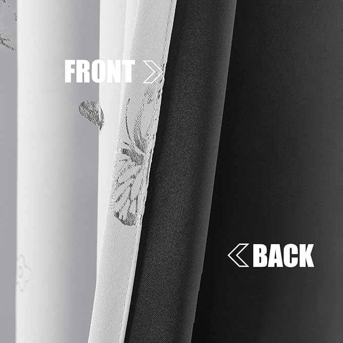 Jubilantex White Metallic Silver Butterfly Blackout Curtains 54" Long for Small Window Girls Bedroom Nursery Window Curtains,Grommet Top 2 Panels