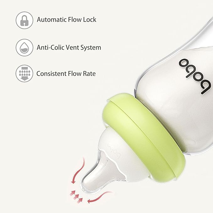 YOHKOH Natural Glass Baby Bottle with Level 2 Medium Flow Nipple, Newborn Anti-Colic Baby Bottles, Wide Neck Mushroom Baby Glass Bottle (Green, (8.8oz (Pack of 2))