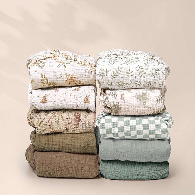lulumoon Baby Muslin Crib Sheets: Soft & Breathable Fitted Crib Sheets for Boys - Green Square Sheets for Standard Crib 2Pack