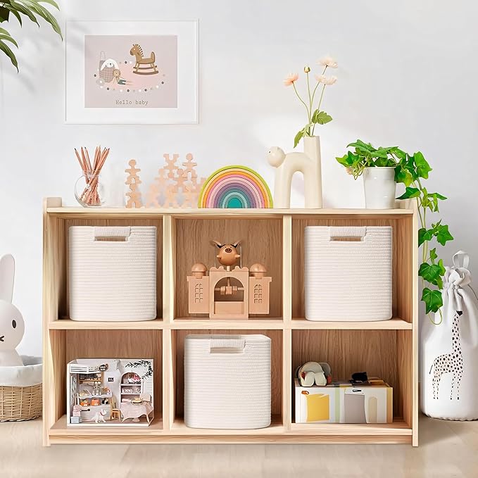 11 Inch Storage Cubes, 6 Pack Cube Storage Bins for Organizing, Cotton Rope Woven Baskets for Shelves, Bathroom, Kids Room, Closets, Baby Nursery
