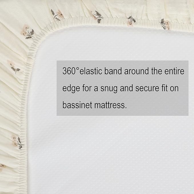 Onacosht Muslin Bassinet Sheets 3 Pack, 100% Cotton Baby Fitted Sheet 33" x 19" Compatible with Mika Micky, KoolaBaby (3 in 1), BabyBond, HARPPA and RICUTON Bedside Bassinet, Solid Pink and Floral