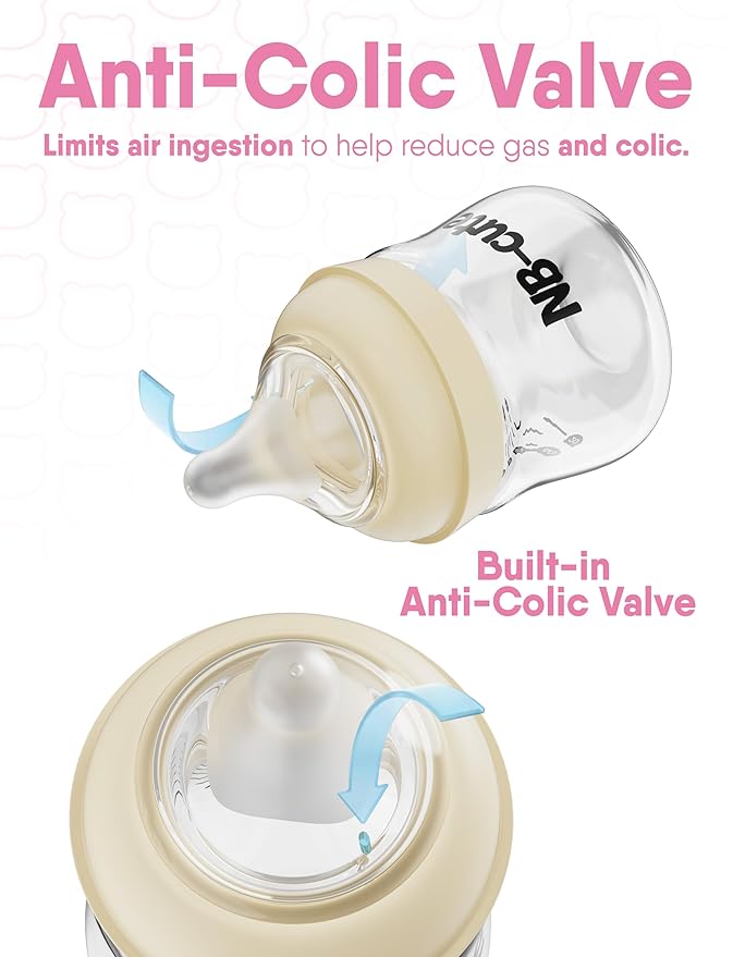 Glass Baby Bottles Anti Colic Set 2 Pack 4oz and 6oz BPA Free Heat Resistant Borosilicate Glass with 3 Silicone Nipples Wide Neck Gift Box Baby Shower Easy to Sterilize for Newborn Infant 0-9 Months