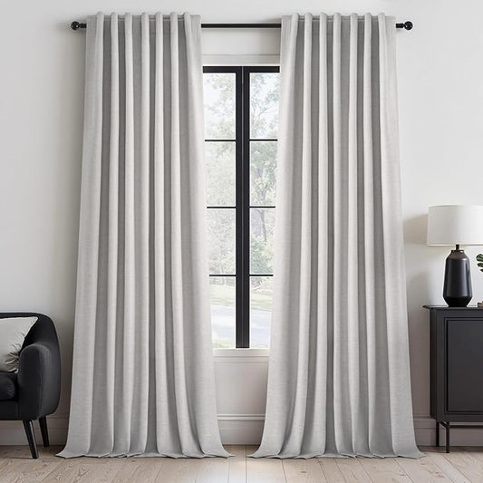 Topfinel Grey Beige Extra Long 132 Inch 100% Blackout Curtains for Livingroom Neutral Modern Linen Blend Curtain Drapes Sound Proof Drapes Privacy Ceiling Track Villa Bedroom 11Ft(W52 xL132 2 Panels)