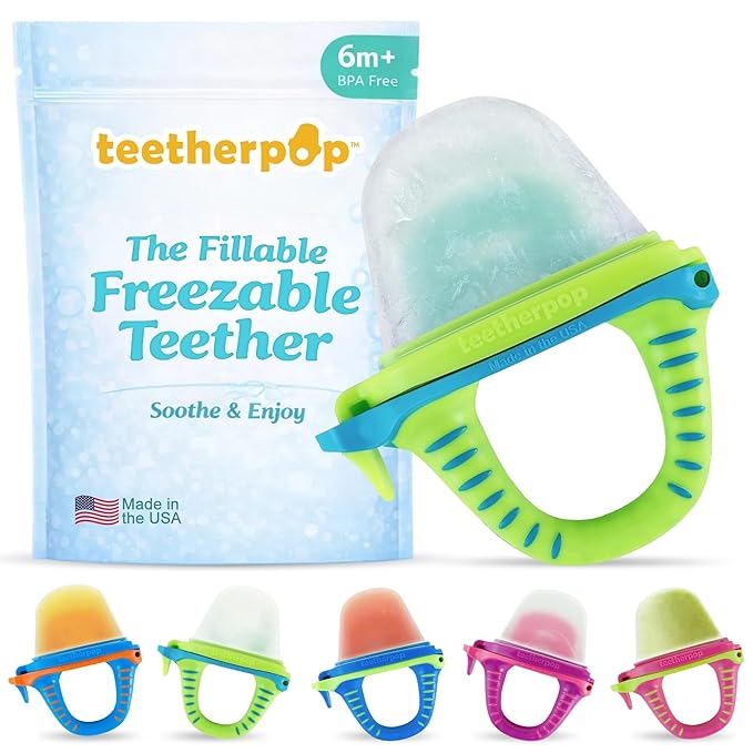 Teetherpop Fillable Freezable Teether for Babies - Breastmilk Popsicle Molds for Teething with Spill-Proof Sippy Slits – Freezable Baby Fruit Feeder Pacifier, Liquids & Purées, Cooling Teething Relief