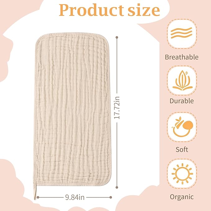 SnugOre Muslin Burp Cloths 5 Pack Large 20x12 inches Baby Burping Cloths, 6-Layer 100% Cotton for Newborn Boys Girls, Ultra Soft & Absorbent （Apricot Color）