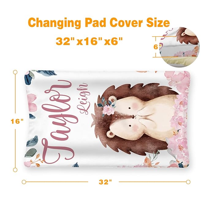 Custom Changing Pad Cover Set - Jersey Knit Ultra Soft Unisex Waterproof Diaper Changing Table Covers with Personalized Name for Baby Boys Girls - Comfy Cozy 2 Pcs Set Style19
