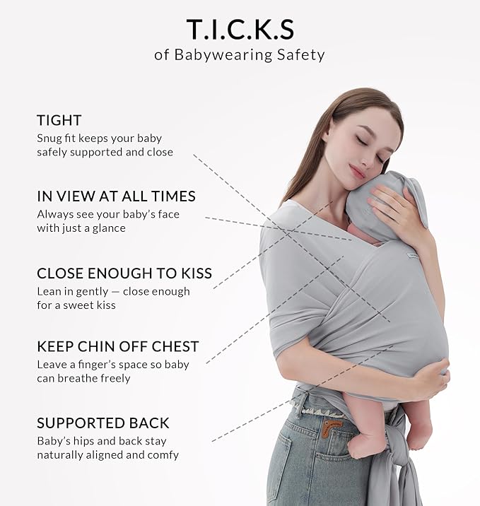 Baby Wrap Carrier for Newborns to Toddlers (8-35 lb), Modal Soft-Stretch Sling, Breathable All-Season, Quick Tie with Center Marker, Machine Washable Grey