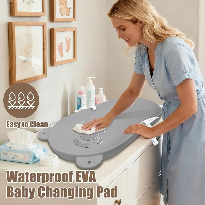 FLEUFAB Waterproof Baby Changing Pad, Lightweight and Portable Changing Table with Strap for Changing Diaper, Dresser, Changing Table, Bed, Wipeable Changing Pad, Grey