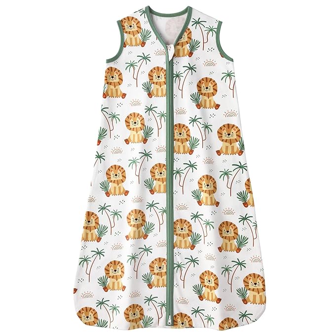 FIEMOL Baby Sleep Sack 12-18 months, 100% Cotton Sleep Sack for Newborn, Wearable Blanket Baby, 0.5 Tog Lightweight Double Zipper Sleeping Bag Lion 1 Pack