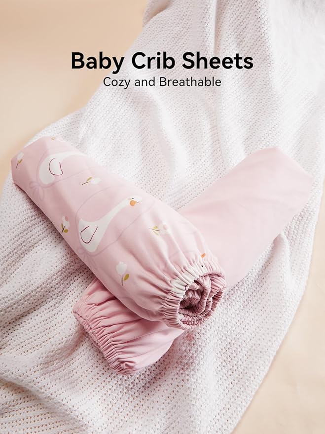 TILLYOU Baby Crib Sheets for Boys Girls, Super Soft Toddler Bed Sheets, 2 Pack Sheets for Standard Crib Mattress 28x52in, Swan