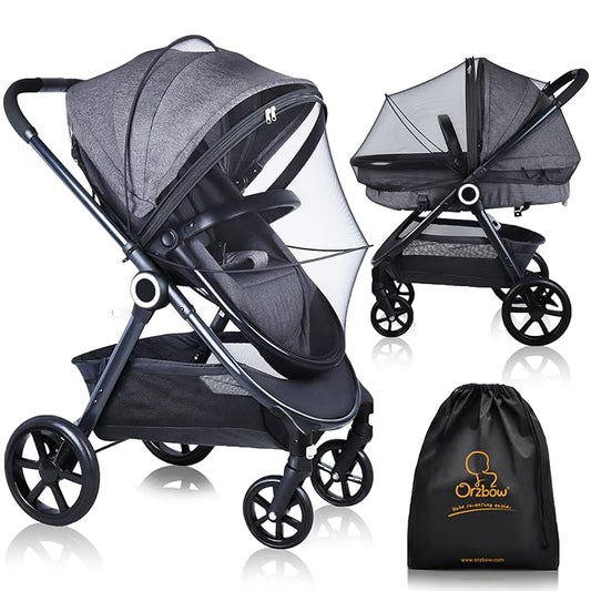 Orzbow Mosquito Net for Stroller | Universal Baby Bug Net for Strollers, Car Seats, Bassinets, Cradles, Mini Cribs, Breathable & Foldable Mosquito Cover with Travel Bag, Baby Summer Essentials, Black