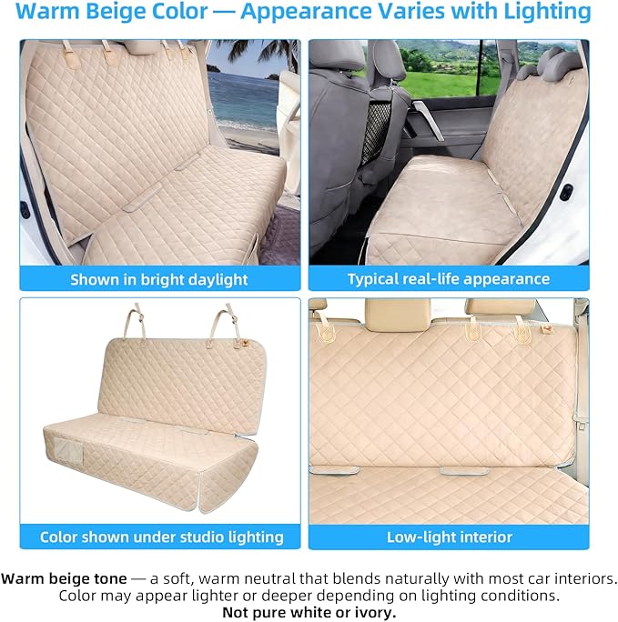 Dog Car Seat Cover for Back Seat Waterproof Backseat Protector, Nonslip Rear Seat Cover for Kids,Universal Size Fits Cars Trucks SUVs (Beige)