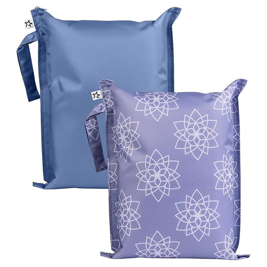 Tiny Twinkle Mess Proof Wet Bags | 2-Pack Reusable Waterproof Wet Bags for Swimsuits | Baby Clothes | Travel & Diaper Bag (Lotus)