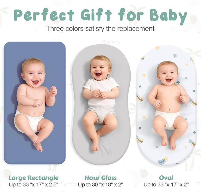 3 Pack Stretchy Bassinet Sheets - Universal Fit for Rectangle, Round, Oval, Hourglass Cradles & Moses Baskets - Soft Breathable Fitted Bassinet Sheets Set for Baby - Blue & Grey Star