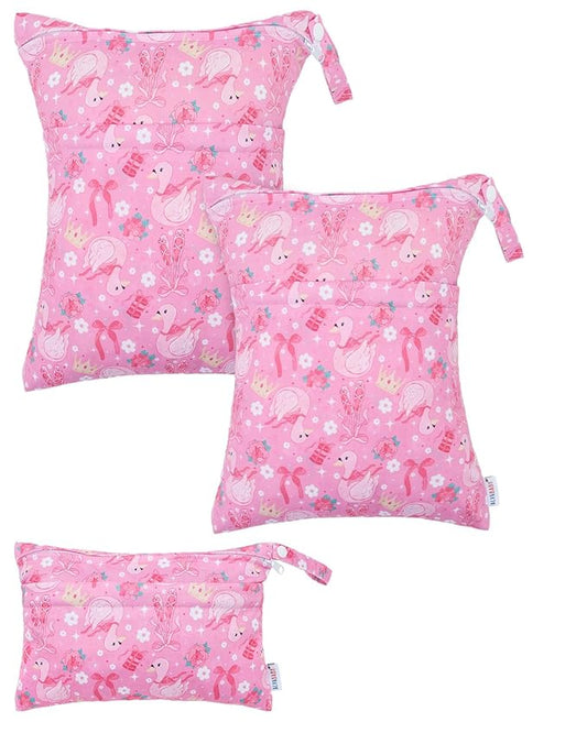 ALVABABY 3 pcs Cloth Diaper Wet Dry Bags Waterproof Reusable with Two Zippered Pockets Travel Beach Pool Daycare Soiled Baby Items Yoga Gym Bag for Swimsuits or Wet Clothes Small Medium Large 3L-SML19