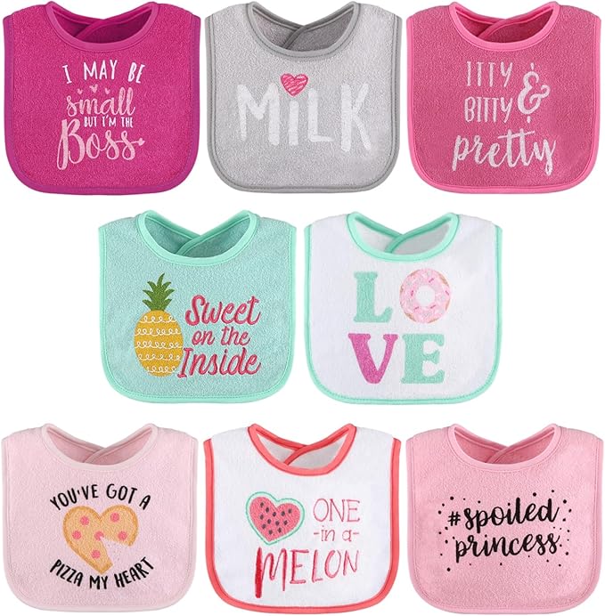 The Peanutshell Baby Girl Terry Bib Set of 8-100% Cotton, Soft, Absorbent Baby Bibs, Toddler Girl Set, Newborn & Infant Bib - Pink