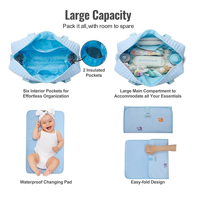 3pc Diaper Bag Tote Set, Hospital Bag for Labor & Delivery, Maternity Travel Bag with Changing Pad & Pacifier Case
