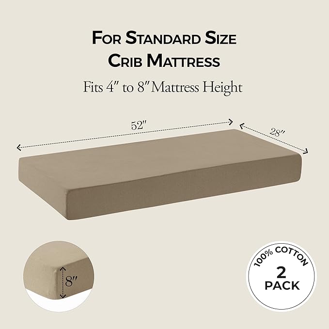 Dreamology Standard Crib Sheets,2 Pack,Cotton Crib Sheet,Soft and Breathable,100% Cotton Jersey Crib Sheet Boys, Girls, Neutral Crib Sheets for Standard Cribs, 52x28 Crib Mattress Sheet | Brown,Ecru