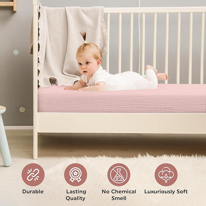 100% Organic Cotton Muslin Crib Sheets (Set of 2) – Soft & Breathable Fitted Sheets for Boys and Girls, Neutral Colors – Fits Standard Baby Crib Mattress (28 x 52 Inches) (Peach/Ivory)