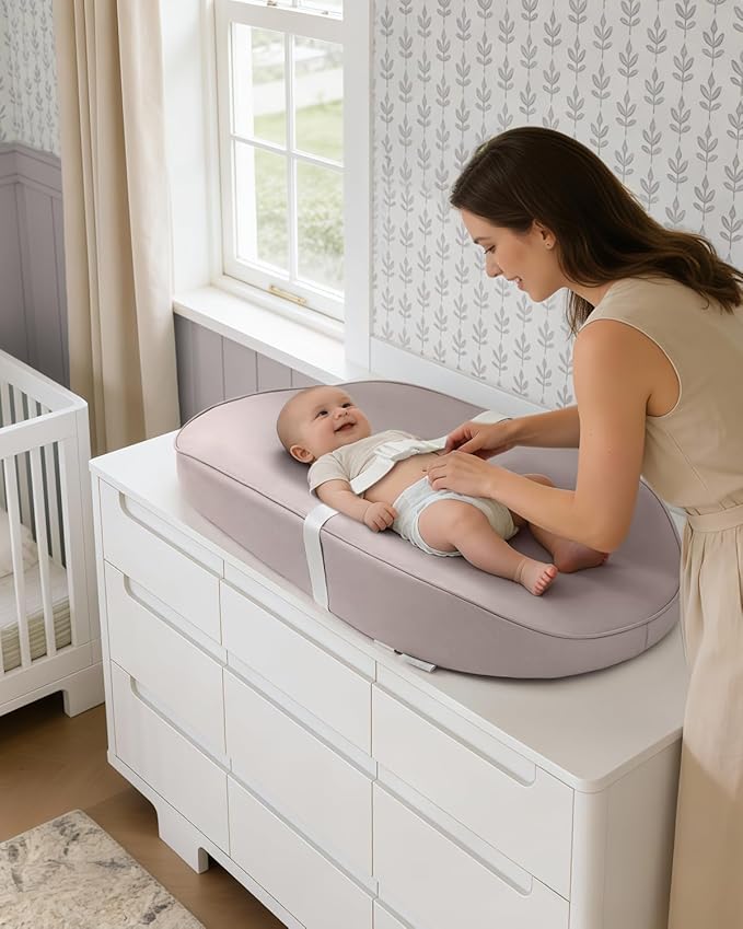 Blissful Diary Vegan Leather Baby Changing Pad with Waterproof & Wipe-Clean PU Cover, Avocado Size Cozy Diaper Changing Pad for Dresser and Table, Taupe