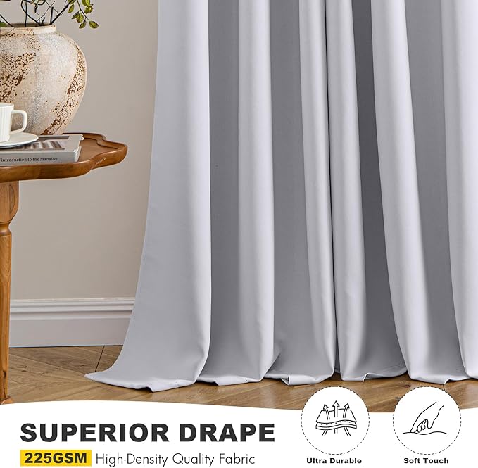 MIULEE Greyish White Blackout Curtains for Bedroom Living Room 84 Inches Long 2 Panels, Thermal Insulated Room Darkening Drapes Grommet Noise Reduction Light Blocking Window Treatments 50x84 Inch