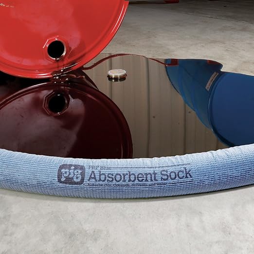 PIG Blue Absorbent Sock | Form Barrier & Prevent Spills | Absorbs up to 95 oz per Sock | ext. Dia. 3" x 4' L | 40 Count | 4048