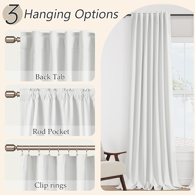 Guken White Linen Blackout Curtains 84 Inch Length 2 Panels Set for Living Room Bedroom Back Tab Thermal Insulated 100% Black Out Drapes Room Darkening 84 Inches Long