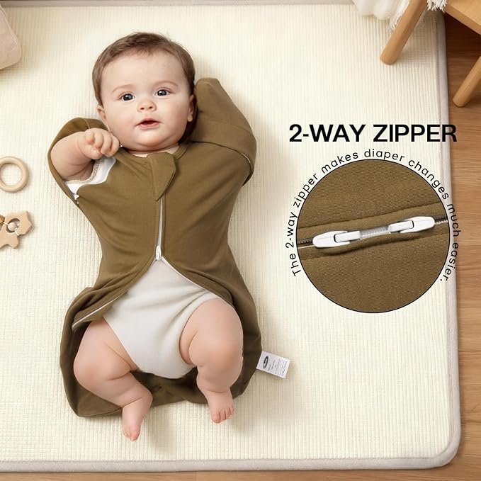 MEXXI Swaddle Baby Sleep Sack With Arms Up, 2 Pack Baby Transitional Swaddle with Double Zipper,0.5 TOG
