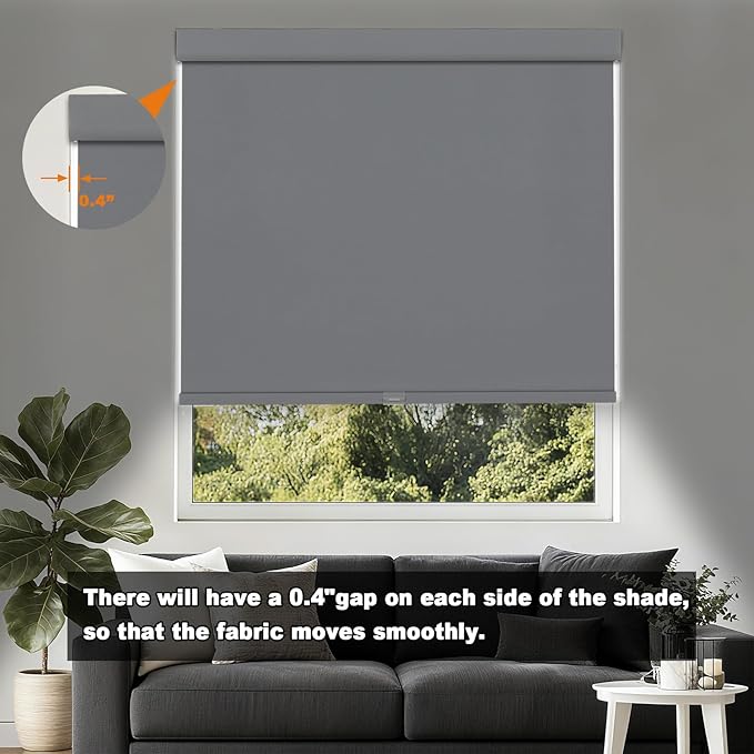 Persilux No Drill No Tools Blackout Roller Shades Cordless Blinds for Windows, Free-Stop Window Blinds for Home, UV Protection Thermal Insulated Window Shades for Indoor Windows (Grey, 25" W x 72" H)