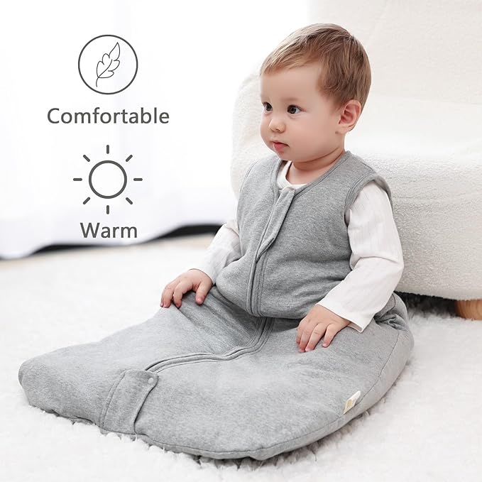 Mosebears Sleep Sack Baby Winter Wearable Blanket with 2-Way Zipper,2.5 TOG Cotton Sleep Sack Unisex (Grey, 0-6 Months)
