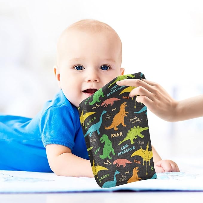 vvfelixl Baby Washcloths Cotton Colored Dino Dinosaurs Baby Muslin Washcloths Soft Baby Face Towel for Newborn Infants, 11.8 X 11.8 Inch, 5 Pack Black