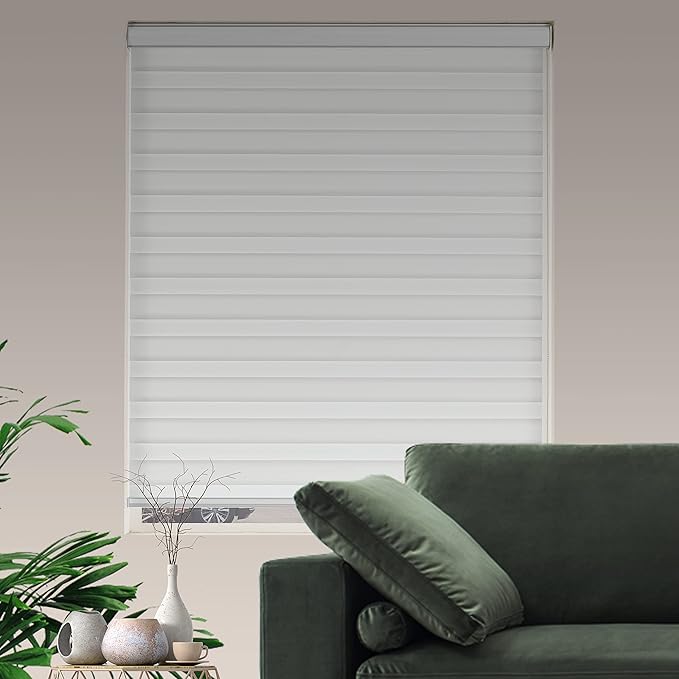 Zebra Blinds for Windows Dual Layer Light Filtering Privacy Free-Stop Sheer Shades Light Control for Indoor Windows Zebra Shades for Living Room(45" W X 72" H, White)