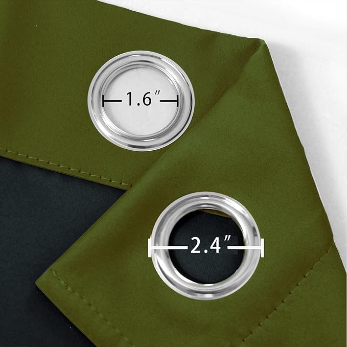 LEMOMO 100% Blackout Curtains 52 x 63 Inch Olive Green Curtains 2 Panels Darkening Thermal Insulated Bedroom Curtains