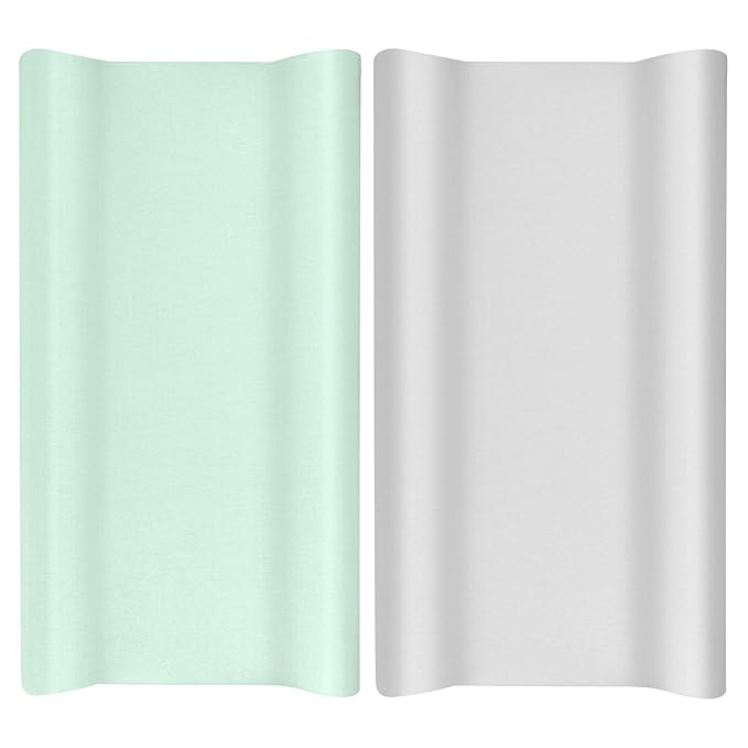 TILLYOU Changing Pad Cover Set in Soft Jersey Material - Fits 32"/34''x16 Contoured Pad for Babies, Lt Green & Lt Gray