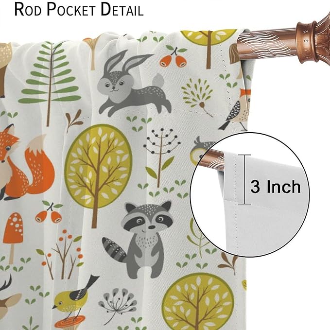 Kids Safari Animal Curtains Boy Girl Bedroom Decor Cartoon Woodland Bear Child Nursery Colorful Wildlife Jungle Forest Living Room Window Drapes Fabric 2 Panels 42W x 63L Inch