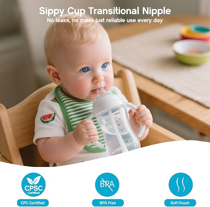 Sippy Spout Nipples for Dr. Brown's Wide-Neck Bottles & Sippy Spout Bottles,Leak-Proof Replacement Silicone Bottle Spouts Nipple BPA-Free, 6m+, 4 Count