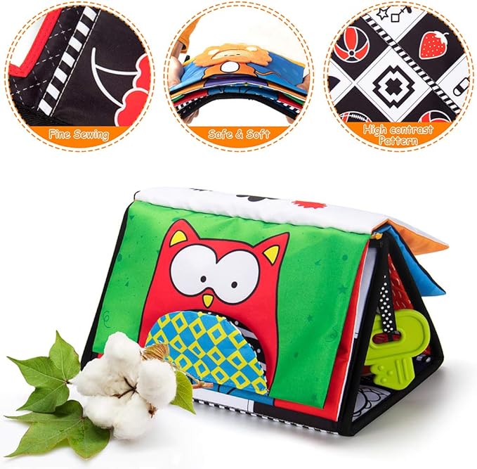 High Contrast Tummy Time Mirror Toy for Babies – Sensory Infant Development Toy with Crinkle Cloth Book & Teethers | Strengthens Neck & Core, Montessori Crawling & Visual Stimulation Toys