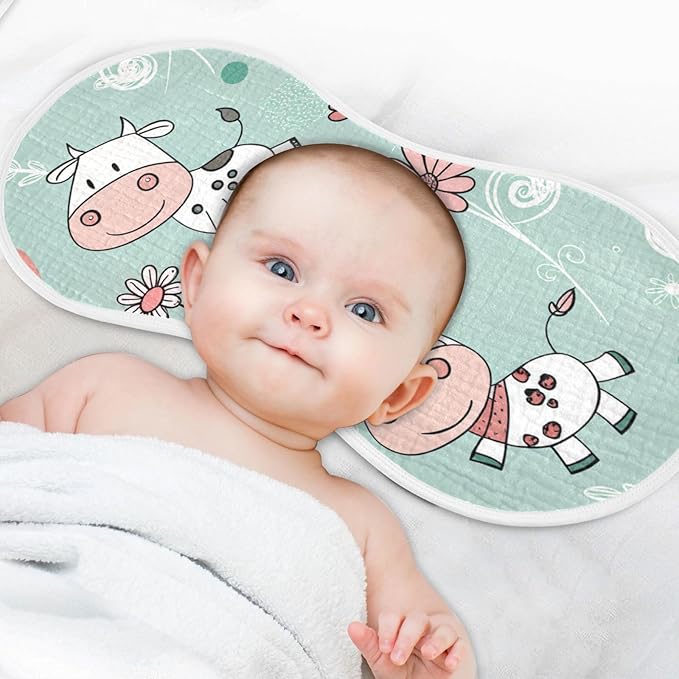 Kigai Cow Muslin Baby Burp Cloths, Large Absorbent Cotton Muslin Burp Cloths Set of 2, Washcloths, Face Towel, Bibs for Newborn Boys Girls, 11 x22 Inch