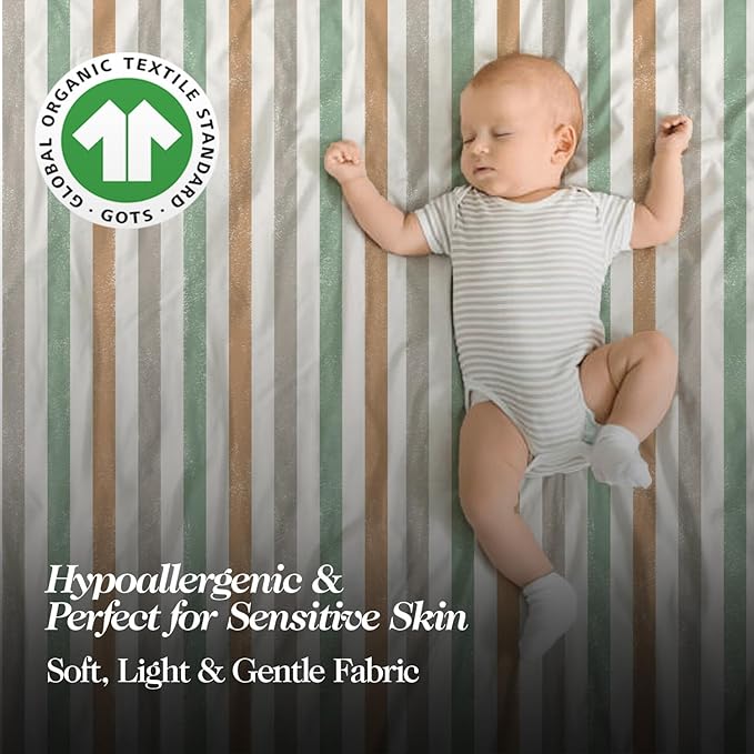100% Organic Cotton Crib Sheets (3-Pack) - GOTS Certified - Breathable Organic Crib Sheets - Double-Elastic for Secure Fit, Extra Protection for Your Baby - Gender-Neutral Sheet (28"x55")/ 140 x 70cm