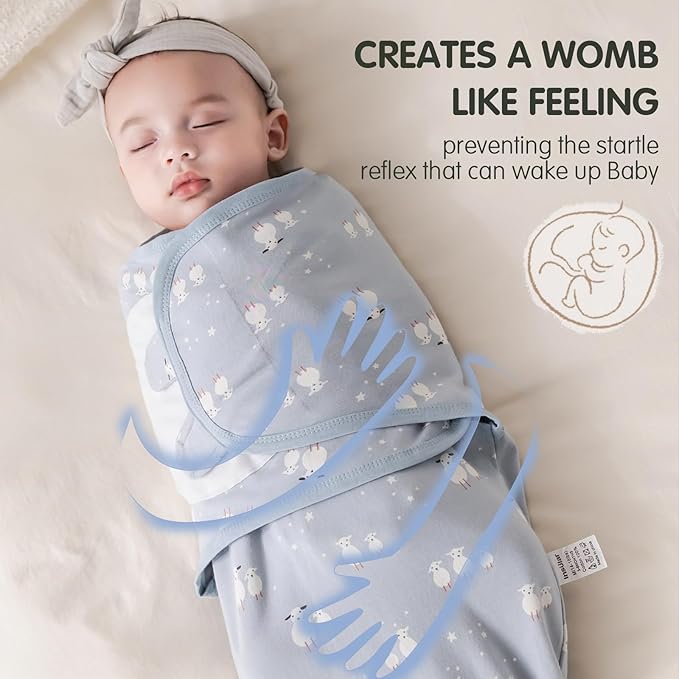 insular Baby Swaddle Wrap, Swaddle Blanket for Newborn and Infant, Adjustable Swaddling Set for Boy and Girl, Soft Cotton Baby Sleep Sack 3 Pack, Sheep, Small(0-3 Month)