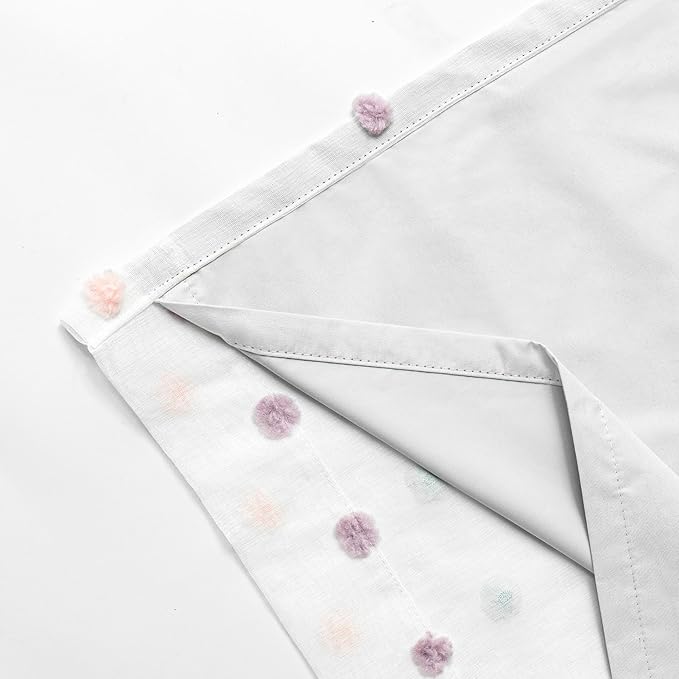 MYSKY HOME White 100% Blackout Curtains for Bedroom 72 Inch Long Light Blocking Drapes for Kids Room Thermal Insulated Room Darkening Curtains with Rainbow Pom Pom Sheer Grommet Set of 2, 52W x 72L