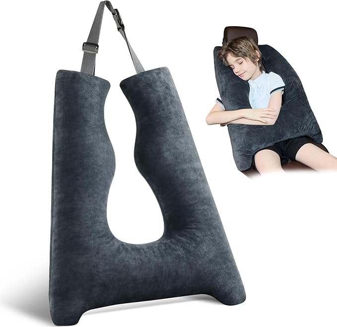 Car Pillow for Kids Travel Pillow with Adjustable Strap, Kids Floor Pillows Cushions for Adults and Children to Support Head and Body Road Trip Essentials (Dark Grey)