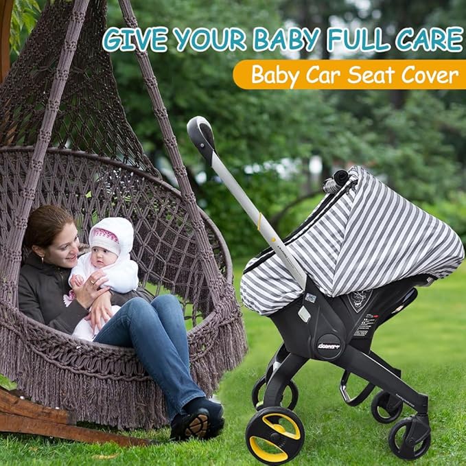 Car Seat Covers for Babies,Baby Car Seat Cover for Boys Girls,Windproof Infant Carseat Cover,Kick-Proof Car Seat Canopy with Breathable Mesh Peep Window(Grey Stripe)