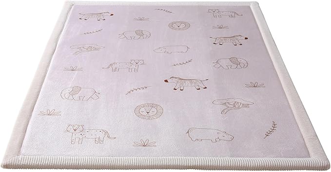 Hakuna Matte CloudSoft Baby Play Mat for Floor 47" x 67" Safari Animals – Coral Velvet Memory Foam Rug for Crawling Cozy Play – Non-Slip, Water-Resistant, Easy-Care Tummy Time Mat, Playmat for Playpen