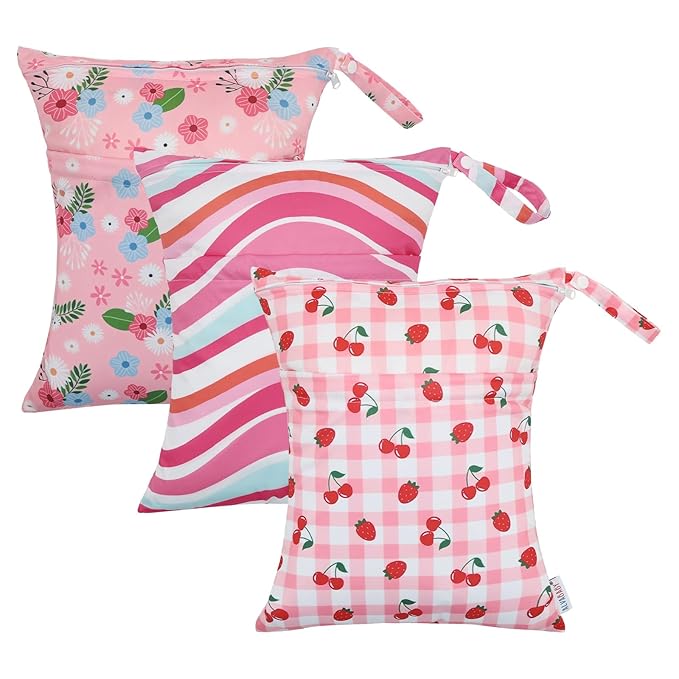 ALVA ALVABABY 3pcs Cloth Diaper Wet Dry Bags Waterproof Reusable with Two Zippered Pockets Travel Beach Pool Daycare Soiled Baby Items Yoga Gym Bag for Swimsuits or Wet Clothes 3L-ZM22A