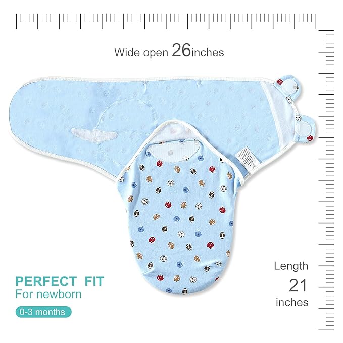 Bubble bear 3 Pack Baby Swaddle 0-3 Months - Infant Adjustable Newborn Swaddles Blanket Baby Girl Boy, Swaddling Wrap Blanket Sleep Sack for Newborn-Blue