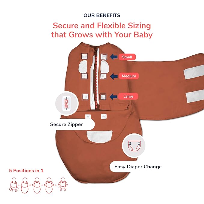 embé 2-Way Starter Baby Swaddle, 6-14 lbs, Newborn Infant Swaddle Sack 0-3 Months, Zip, Hook & Loop 0-3 Months Baby Wrap, Hip Healthy - Cloud